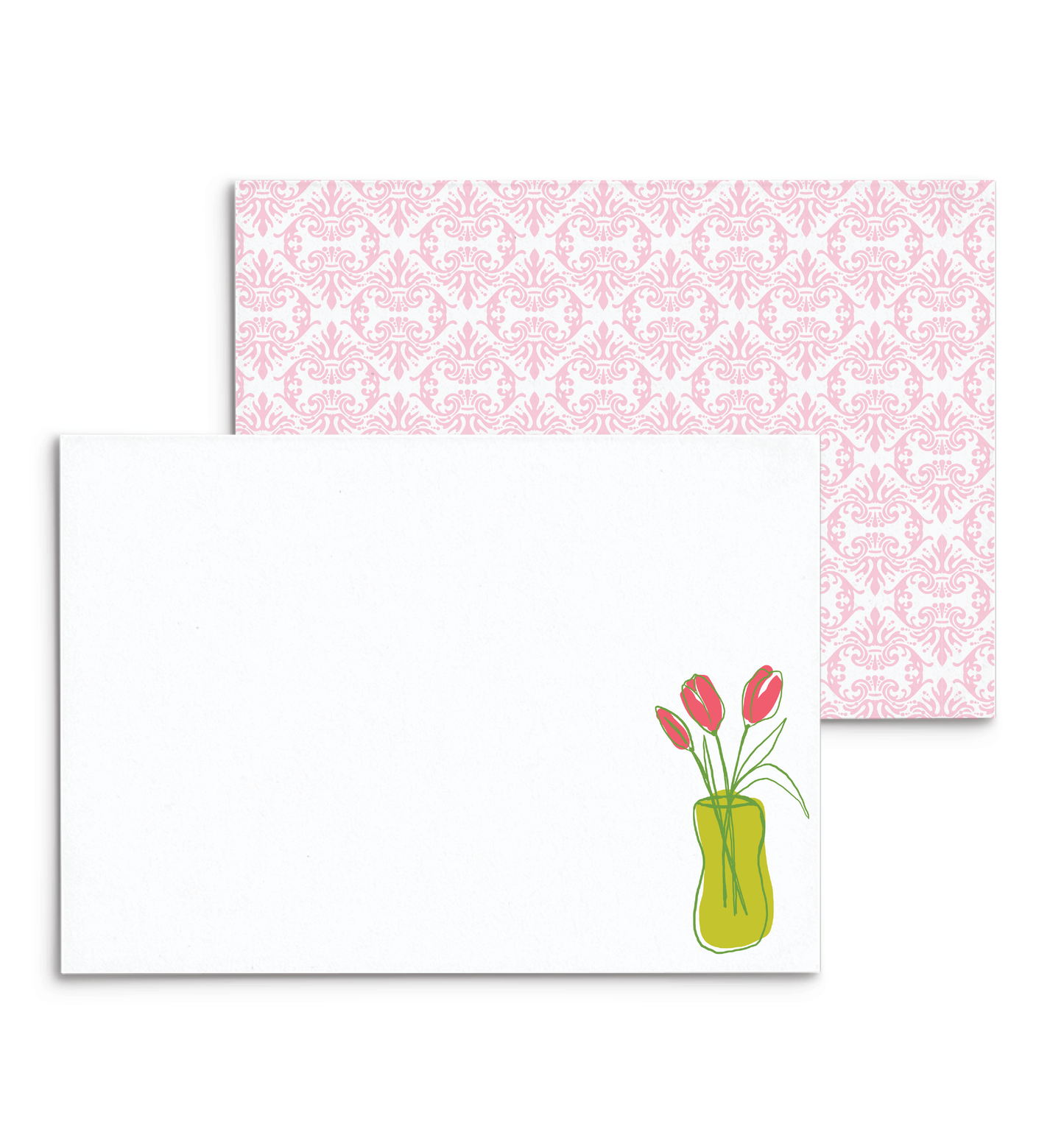 Plantly Panel Note Cards A2 - "Springy" - Pink Tulips - Green Vase