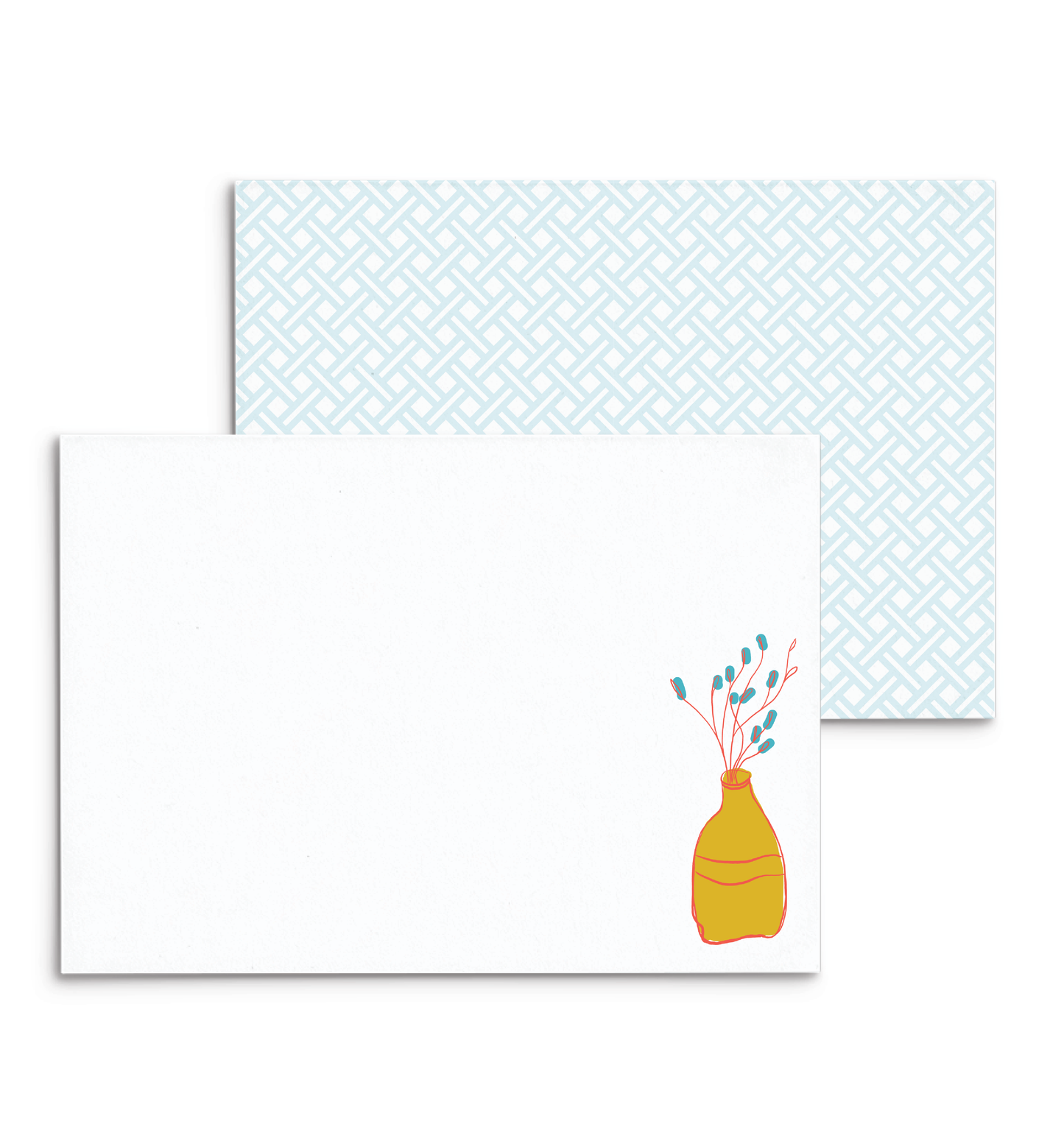 Plantly Panel Note Cards A2 - "Sprightly" - Orange Bunny Tails Grass Blue Blooms - Gold Vase