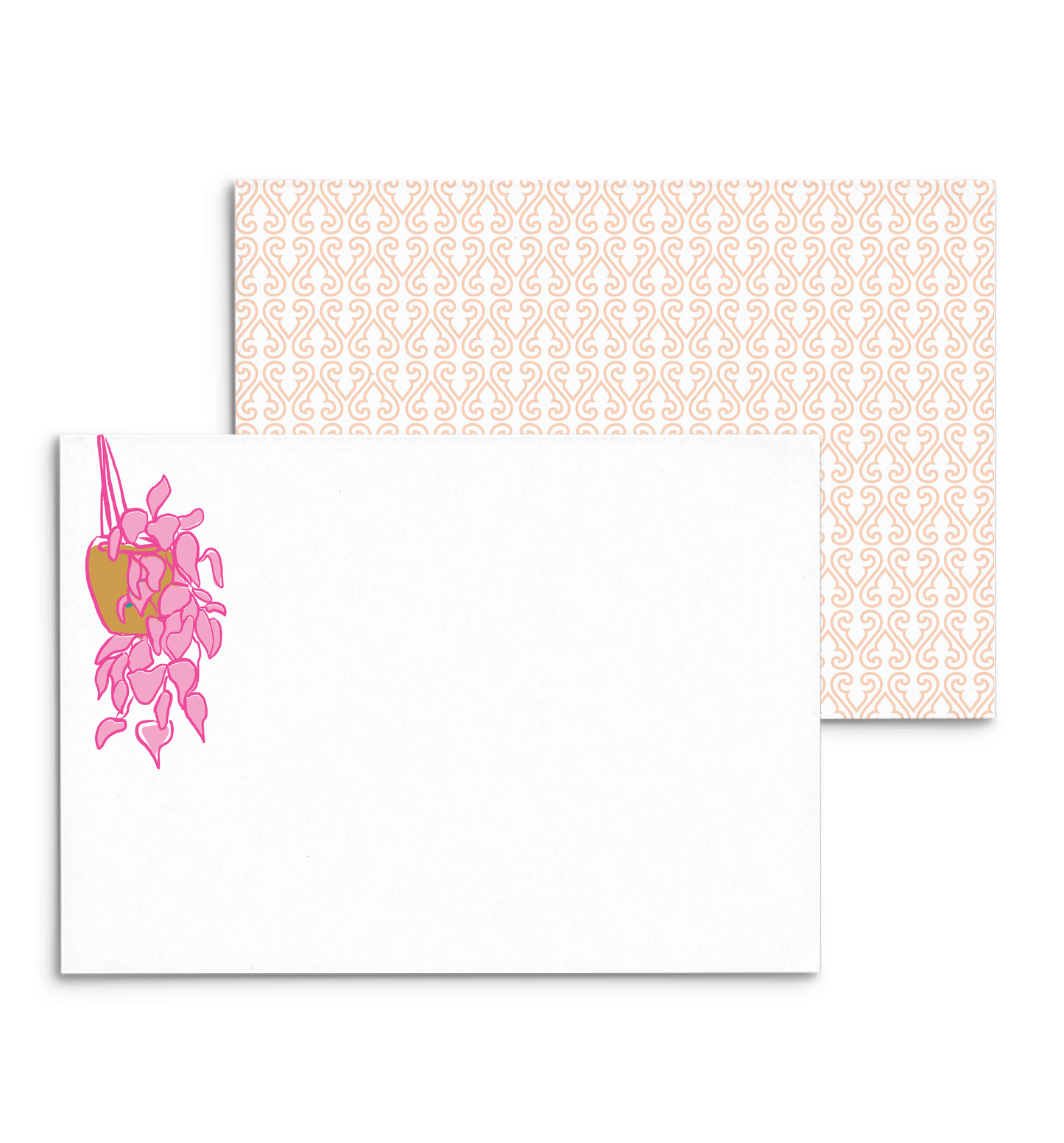 Plantly Panel Note Cards A2 - "Flowy" - Pink Pothos Hanging Plant - Gold Pot