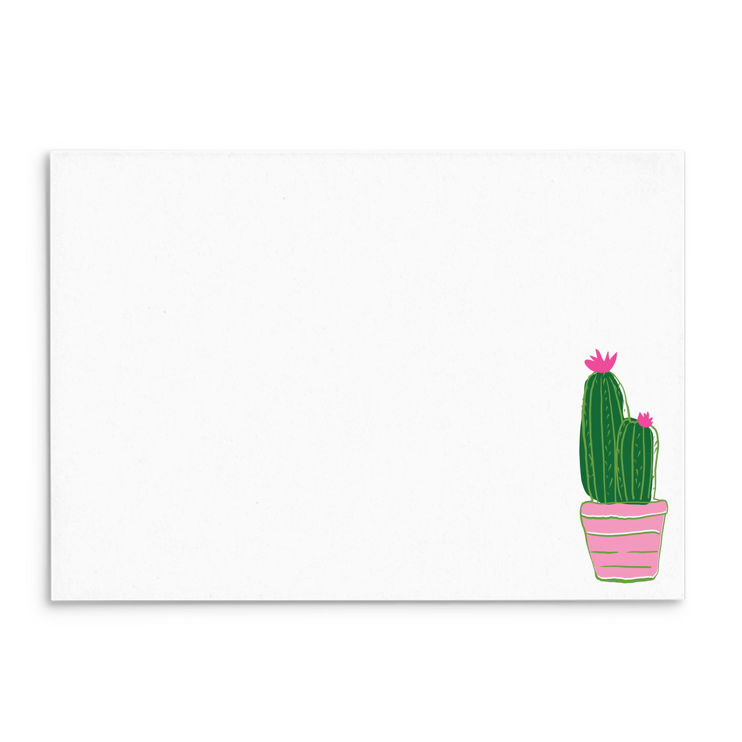 Plantly Panel Note Cards A2 - "Prickly" - Cactus Pink Blooms - Pink Pot