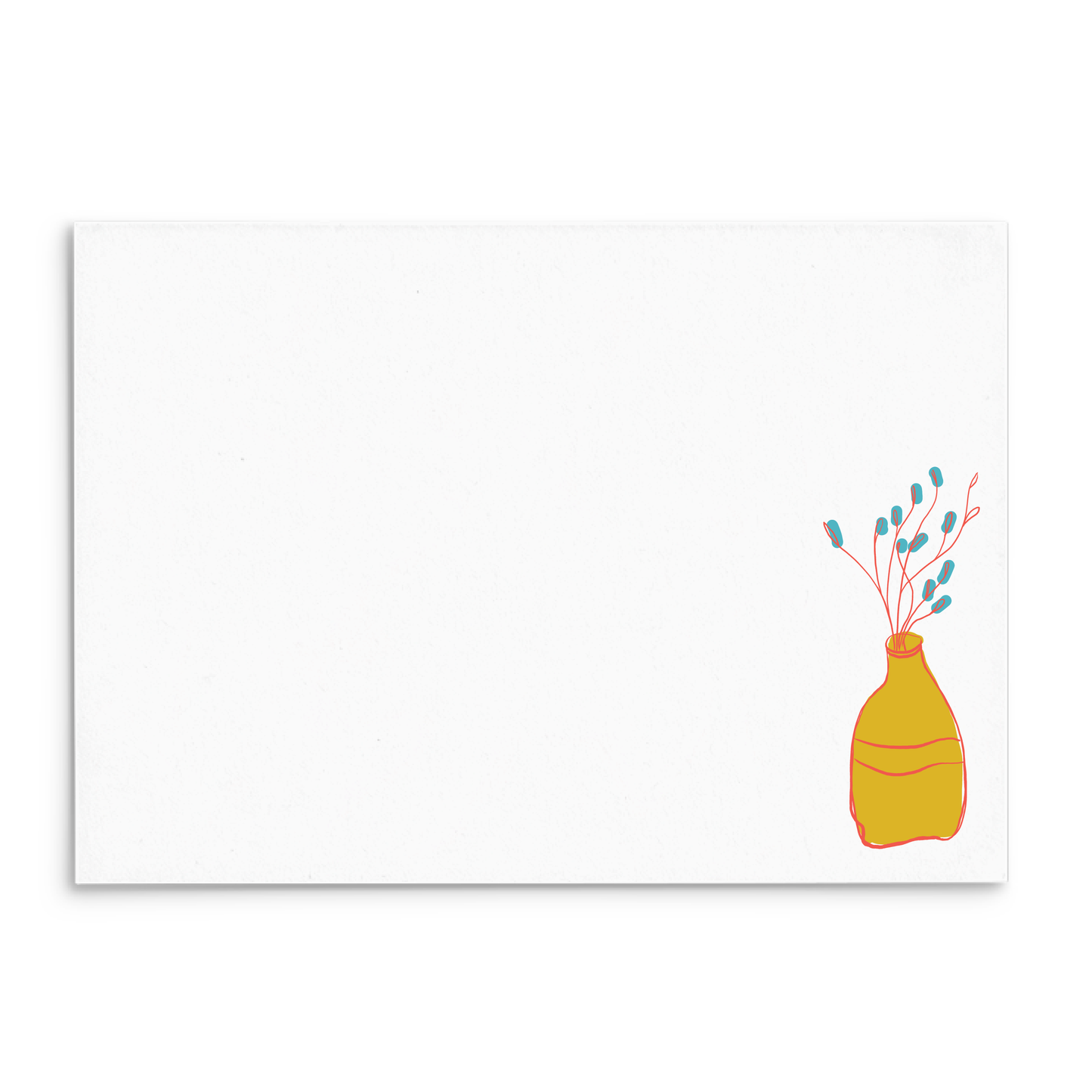 Plantly Panel Note Cards A2 - "Sprightly" - Orange Bunny Tails Grass Blue Blooms - Gold Vase