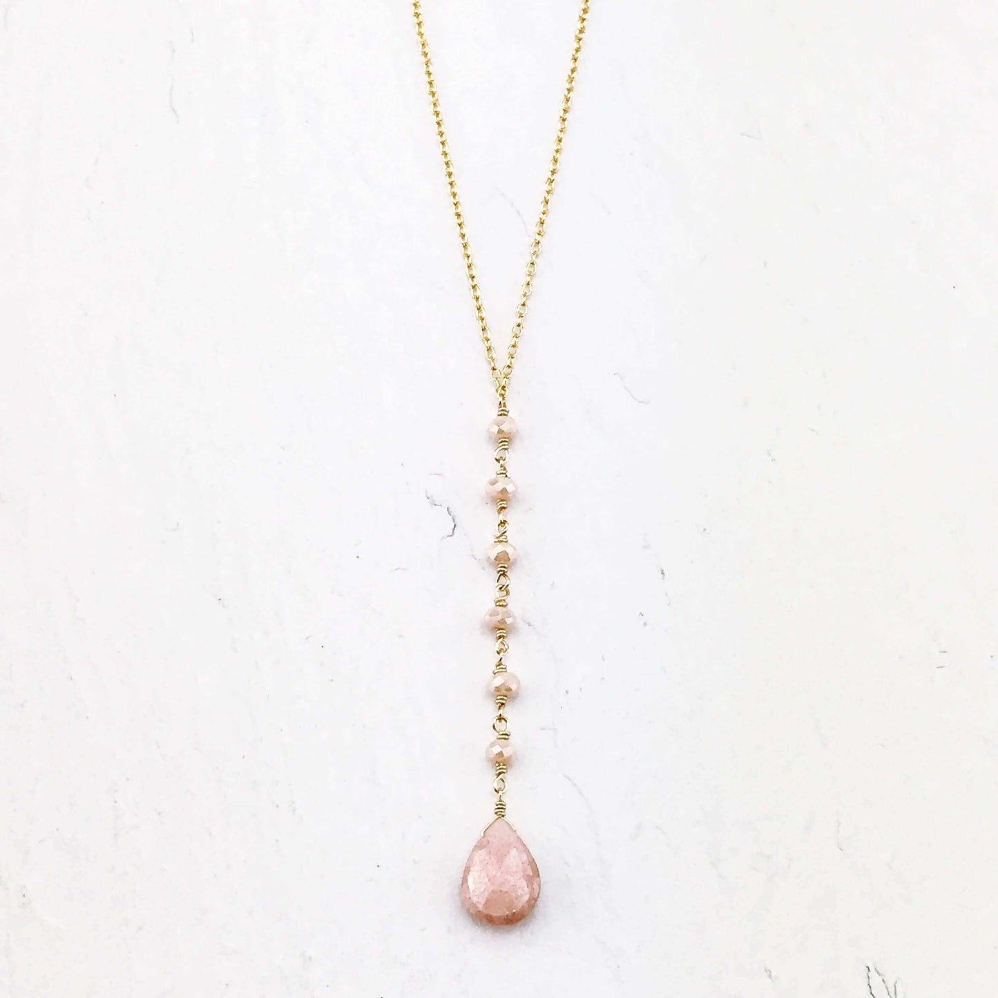Peach Moonstone Yoga Pendant Necklace