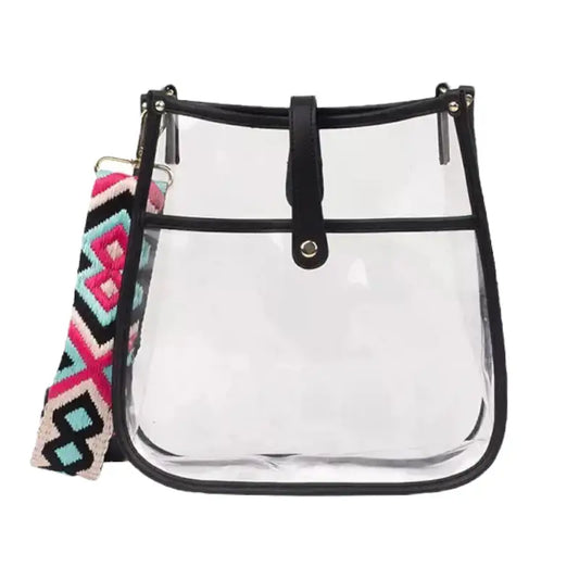 The Nora | Clear with Black Trim Stadium Courier- Pick Your Strap