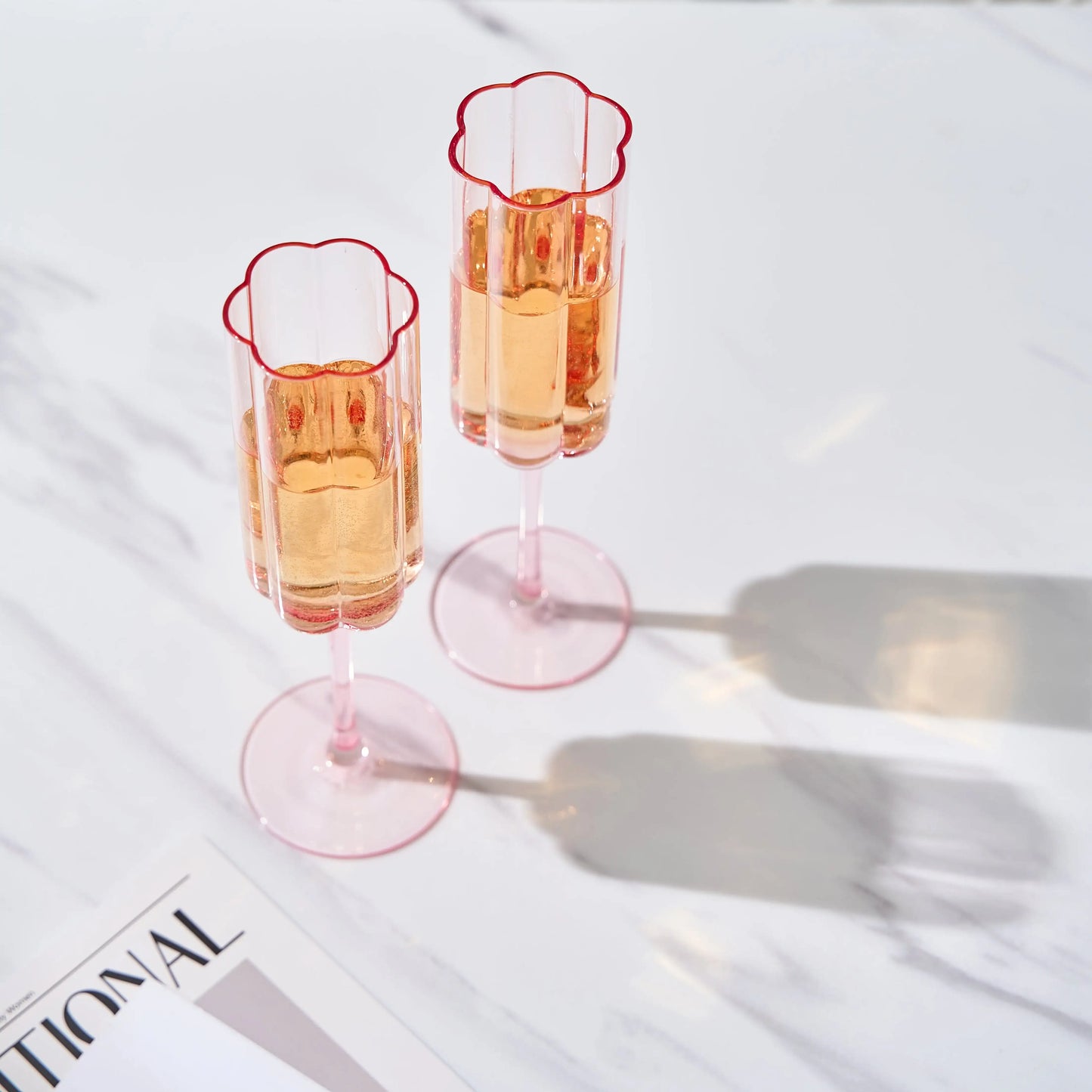 Flower Champagne Flute Glassware, Set of 2