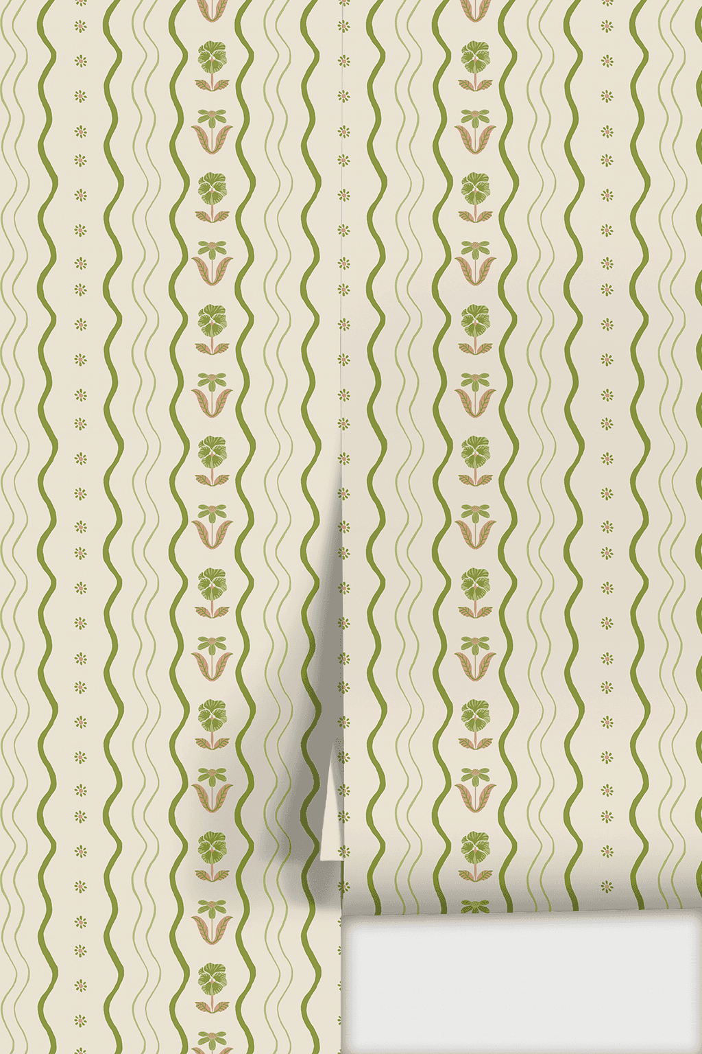 Posy Lane Stripe Wallpaper, beige and green