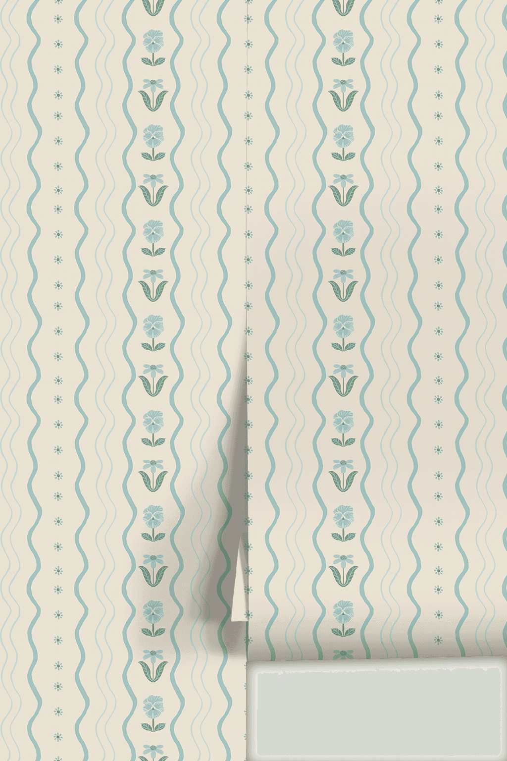 Posy Lane Stripe Wallpaper, beige and light blue