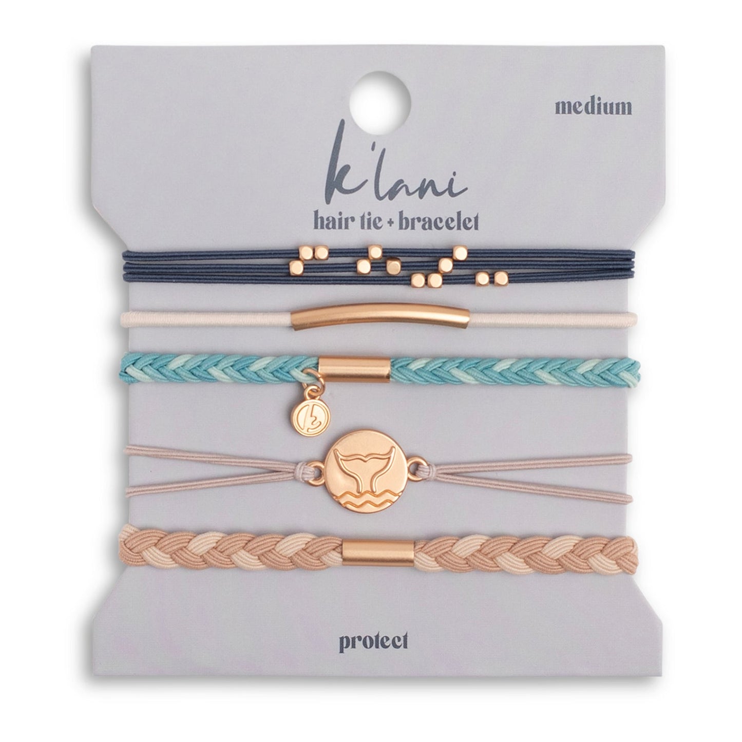 "Protect" Beachy Blues & Sands with Whale Charm Hair Tie Bracelets