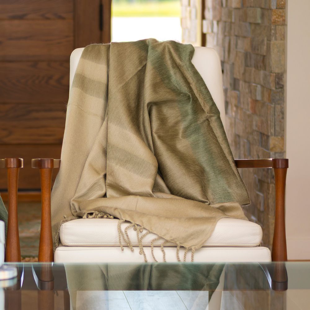 Handwoven Alpaca Throw Blanket | Tobacco, Olive & Khaki | Kallpa Collection