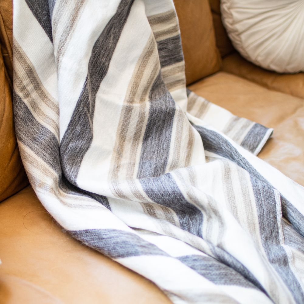 Handwoven Alpaca Throw Blanket | Cream & Camel | Nawi Collection