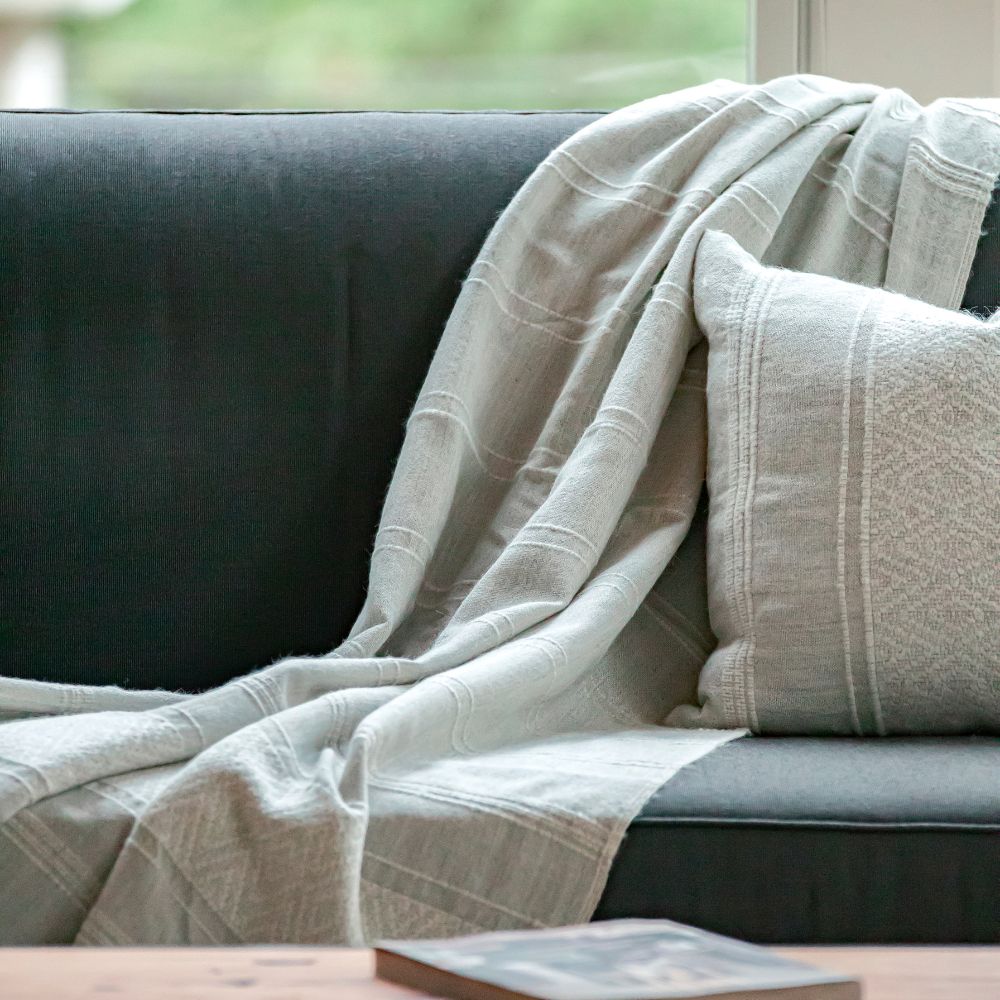 Handloomed Superfine Alpaca Throw Blanket | Gray & Ivory CloudHaven | Allira Collection