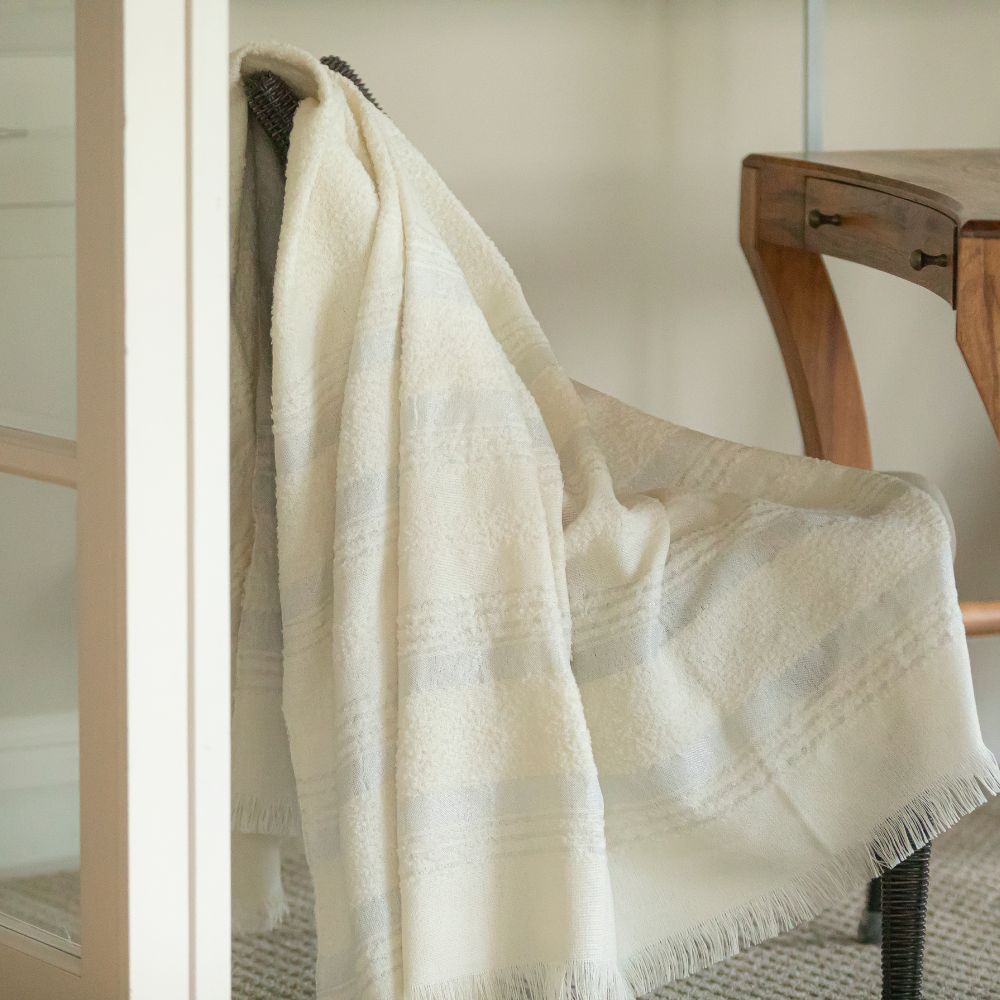 Handloomed Superfine Alpaca Throw Blanket | Silver & Ivory Moon Mist | Allira Collection