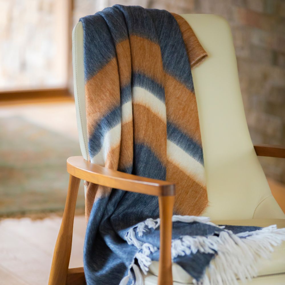 Handwoven Alpaca Throw Blanket | Copper & Navy Camilo | Kallpa Collection