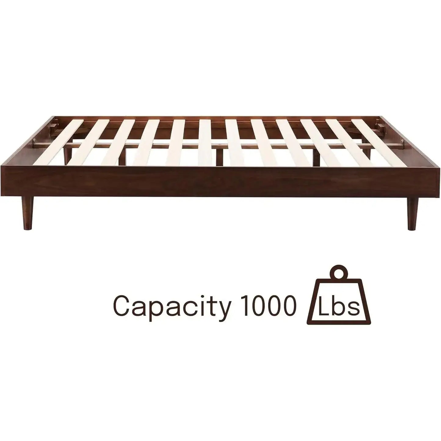 Queen size Mid-Century Modern Platform Bed Frame in Dark Brown Wood Finish