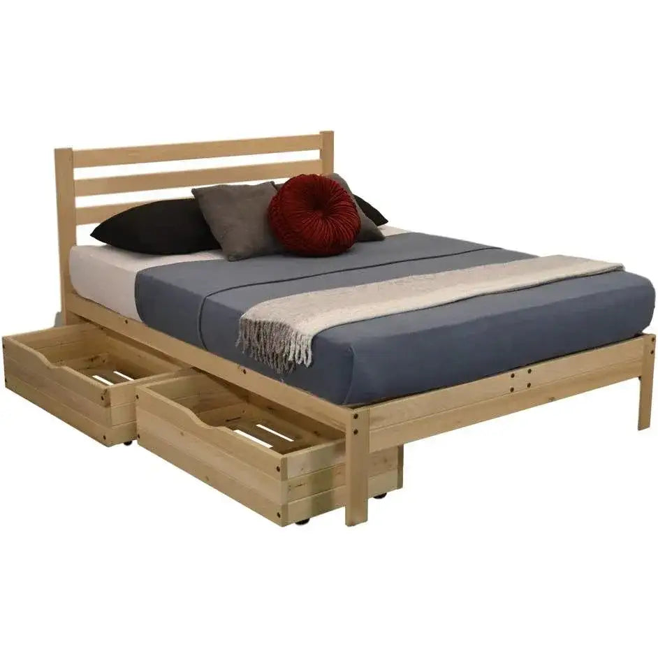 Queen size Solid Wood Platform Bed Frame with Slatted Headboard - Made in USA