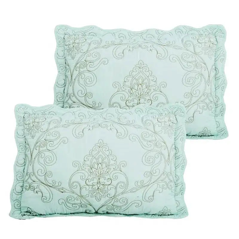 Queen size Light Blue Damask Embroidered 4 Piece Oversized Bedspread Set
