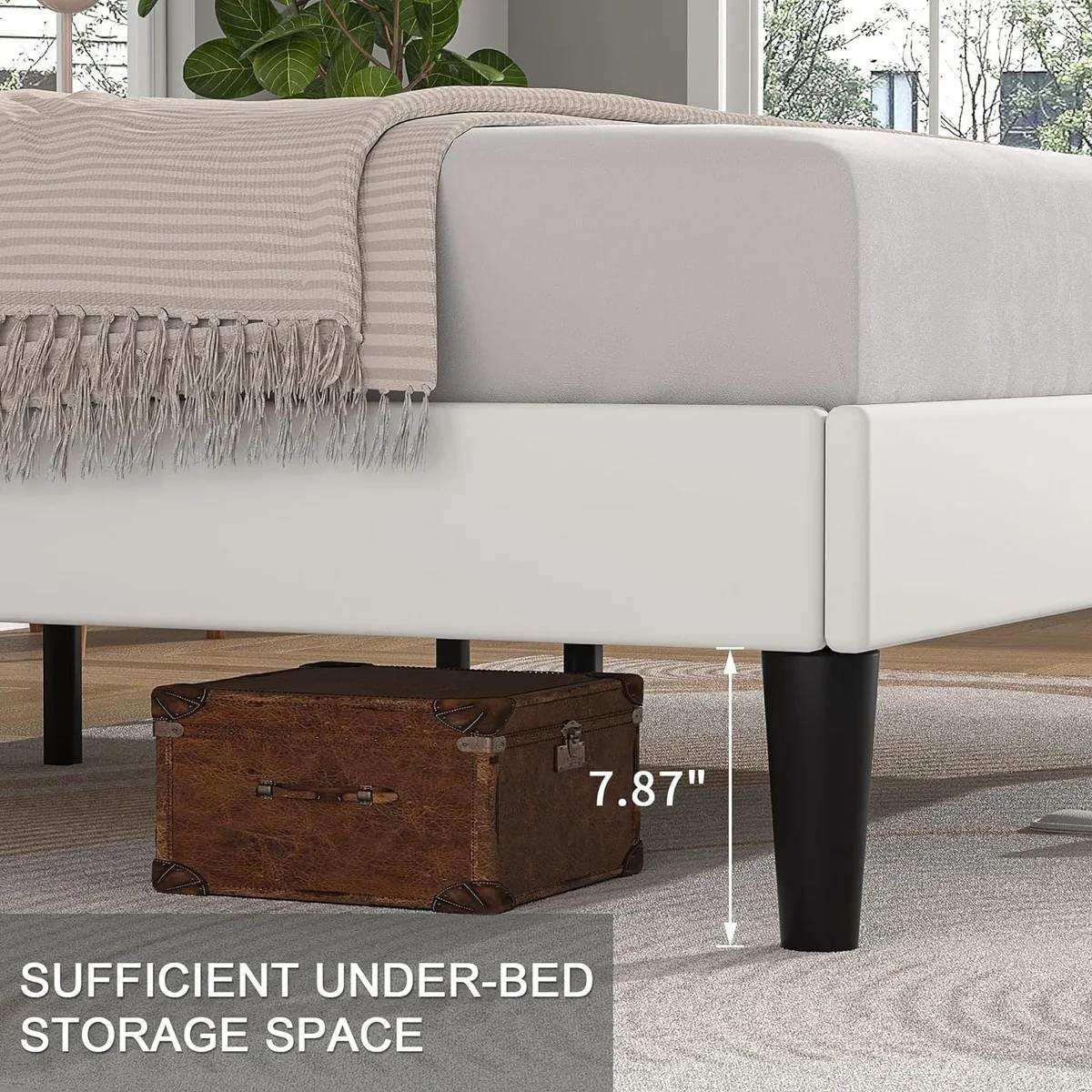 Queen size White Upholstered Platform Bed Frame with Headboard