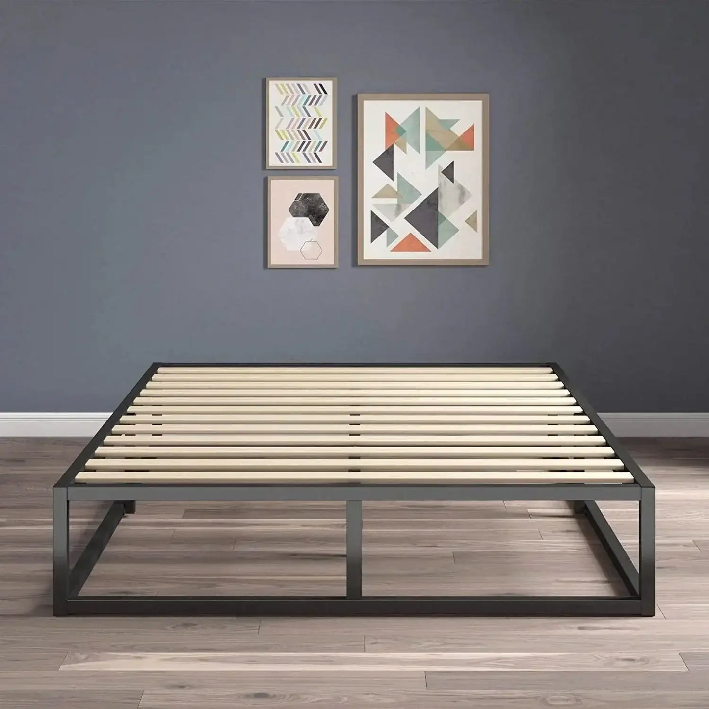 Queen size 10-inch Low Profile Modern Metal Wood Slat Platform Bed Frame