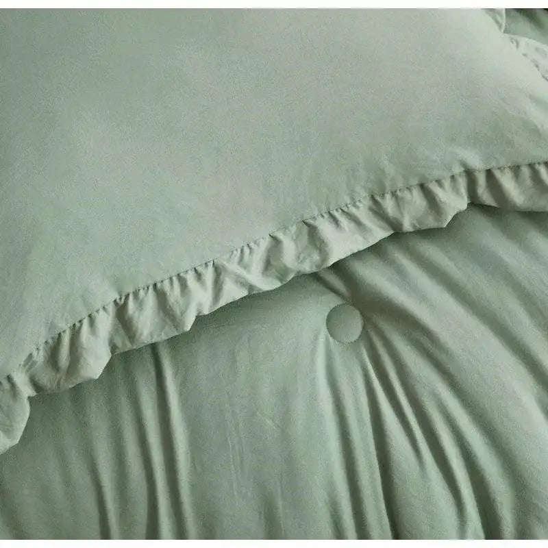 Oversized Queen Sage Microfiber 3-Piece Comforter Set with Ruffled Edge Trim