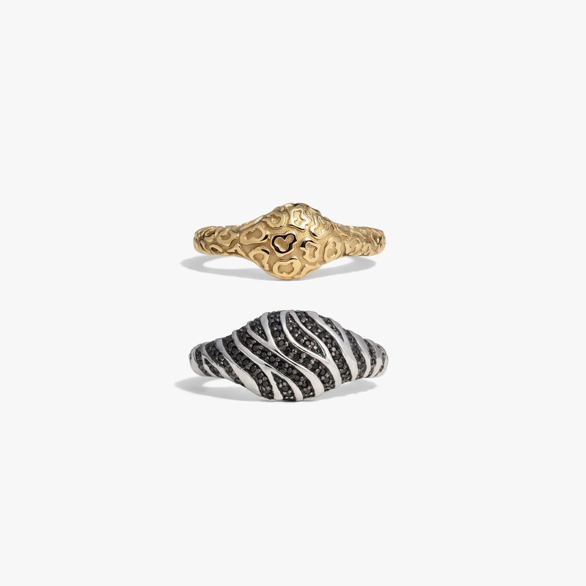 Cat Print Signet Ring Duo