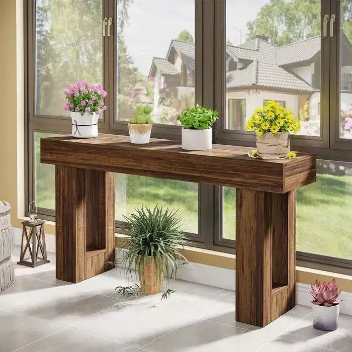 Modern Farmhouse 63-inch Long Narrow Console Sofa Table in Brown Wood Finish