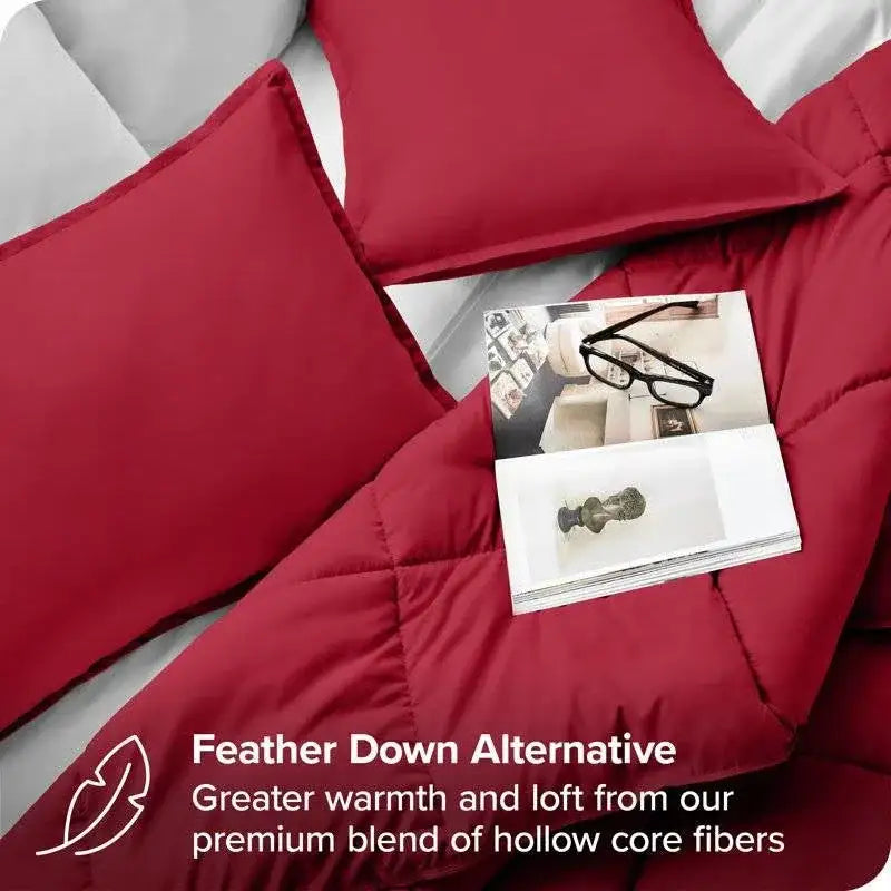 King/Cal King Size All Season Super Soft Down Alternative Comforter Set Red