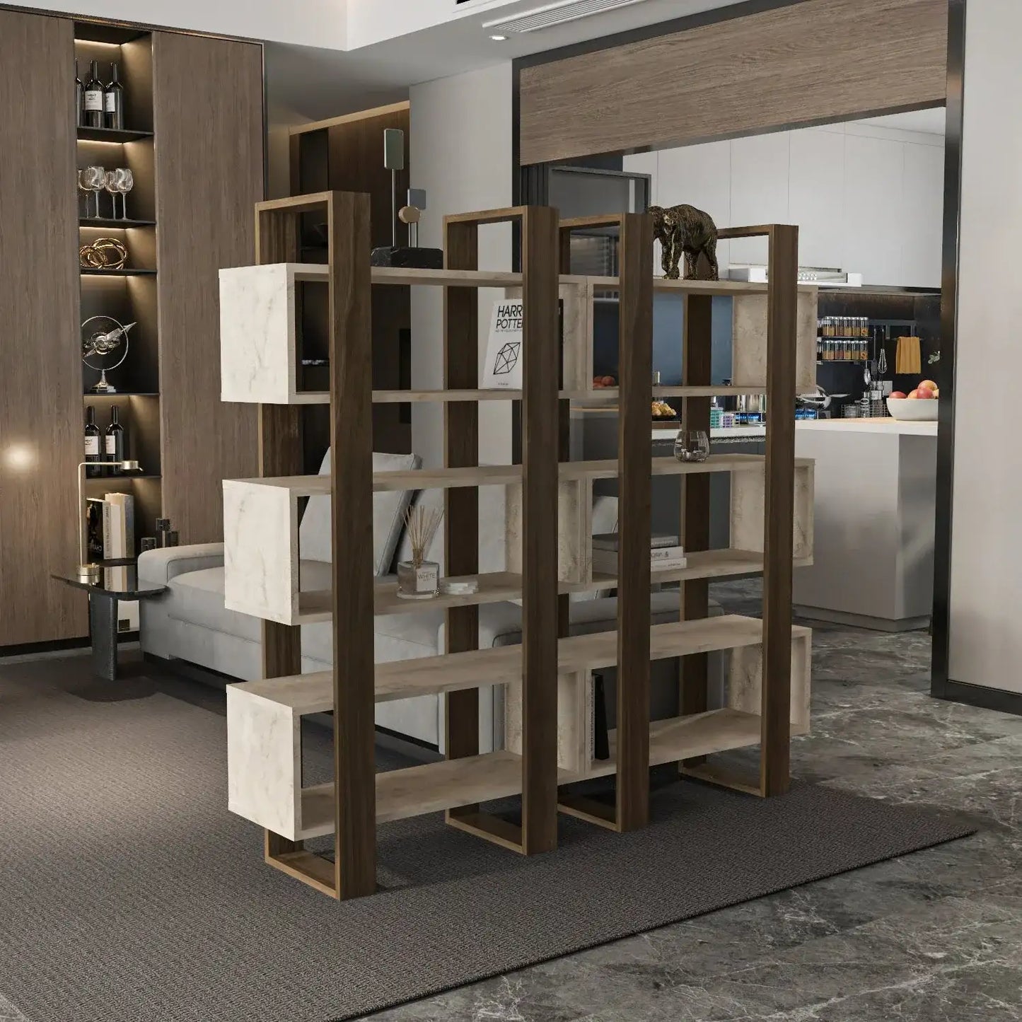 Reina 59" Modern Bookcase with Open Shelves