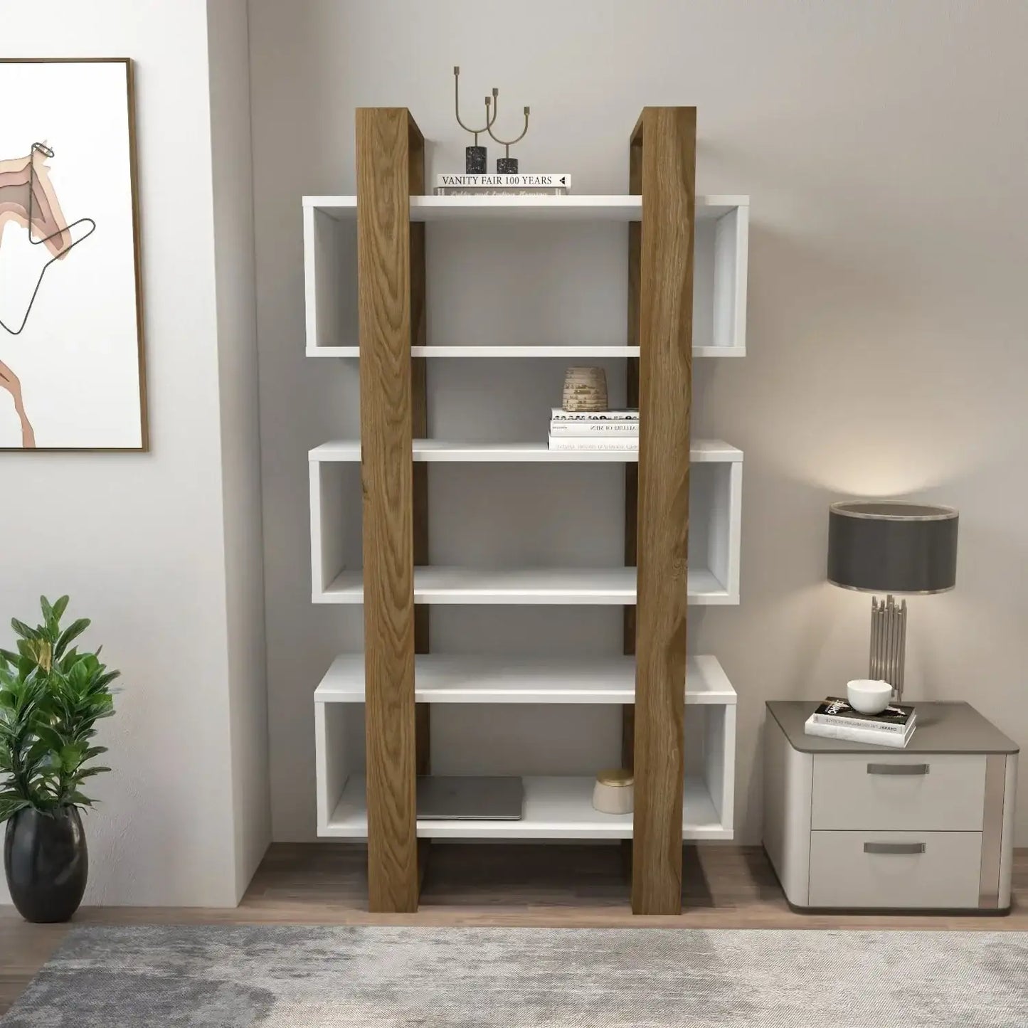 Reina 59" Modern Bookcase with Open Shelves