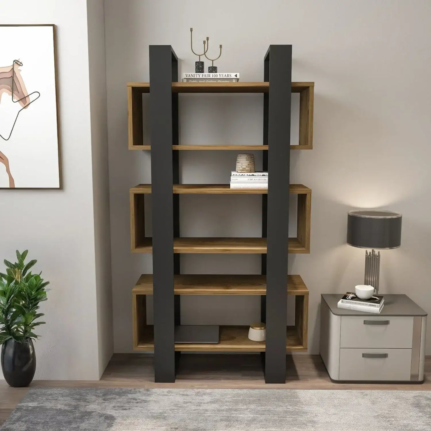 Reina 59" Modern Bookcase with Open Shelves