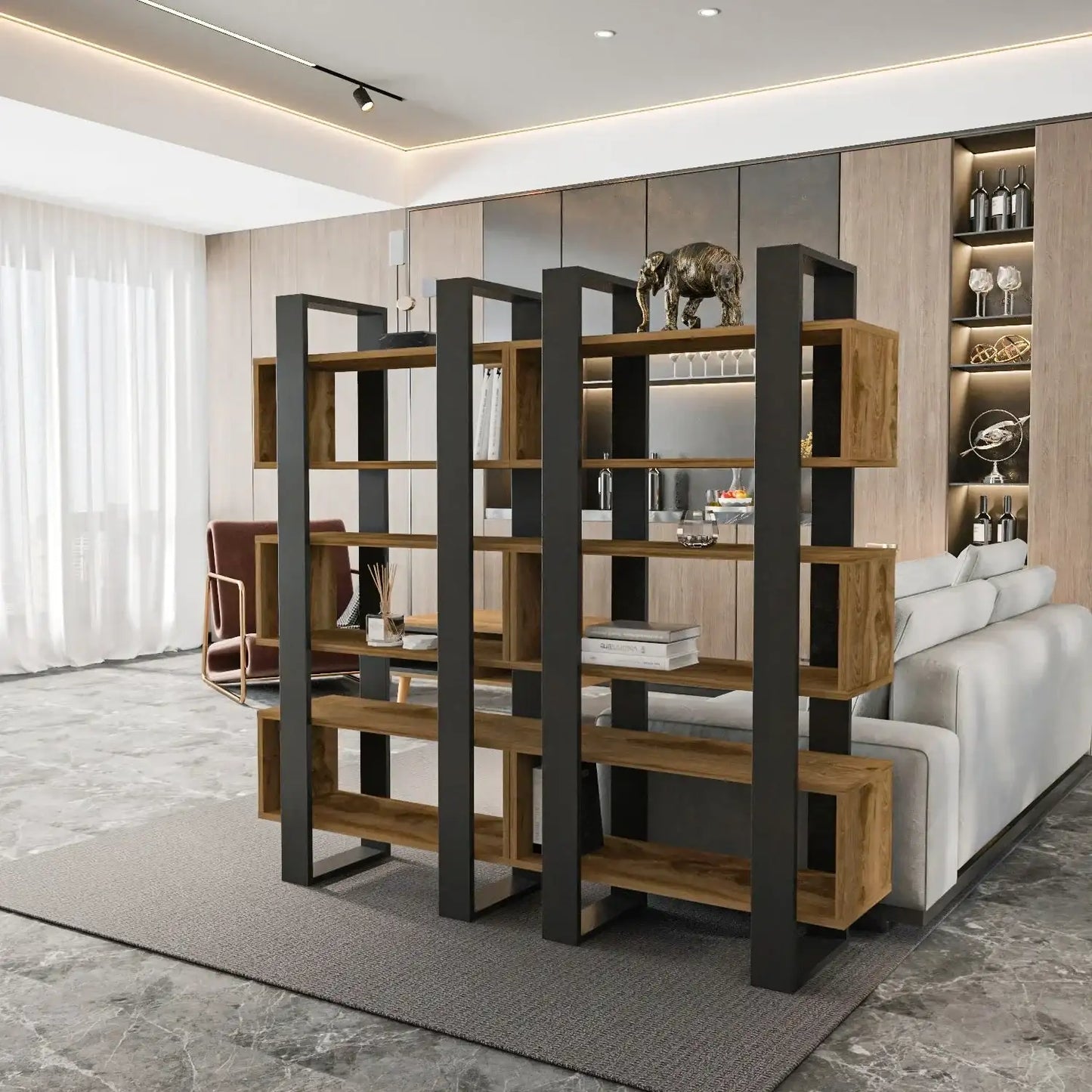 Reina 59" Modern Bookcase with Open Shelves