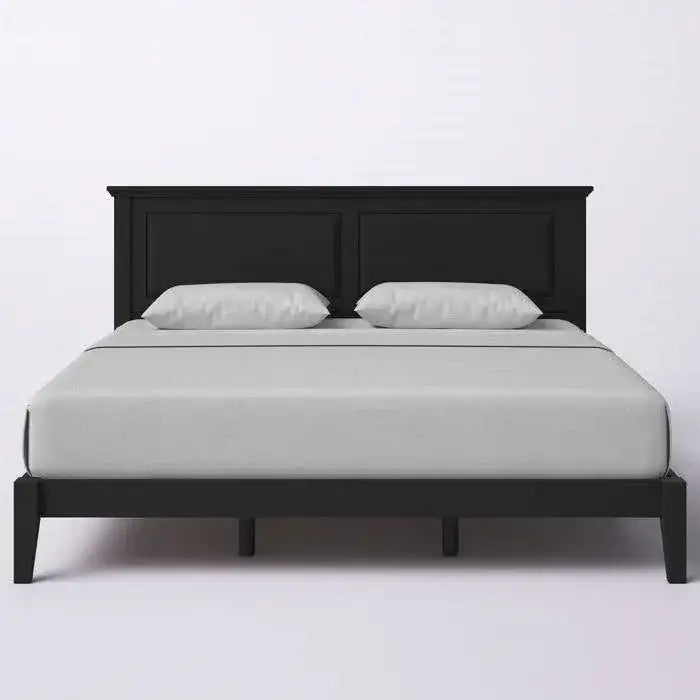 King Traditional Solid Oak Wooden Platform Bed Frame with Headboard in Black