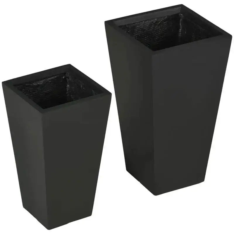 Set of 2 Modern Lightweight Black Outdoor Patio Flower Pot Tall Planter Box