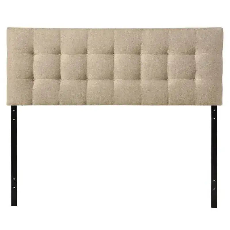 Queen size Modern Beige Tan Taupe Fabric Tufted Upholstered Headboard