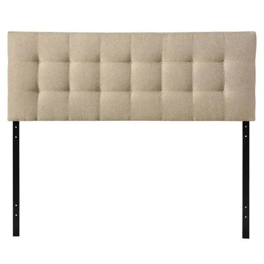 Queen size Modern Beige Tan Taupe Fabric Tufted Upholstered Headboard