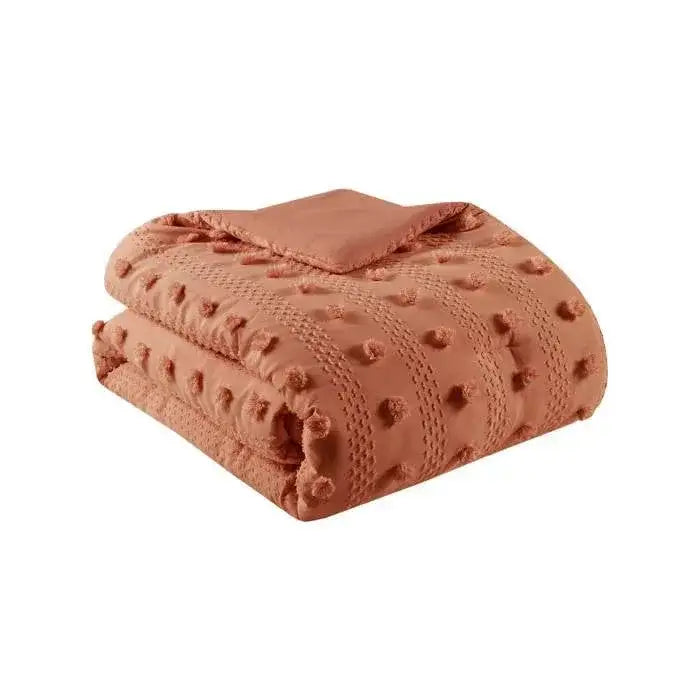 King / California King 3-Piece Rust Orange Pompom Microfiber Comforter Set