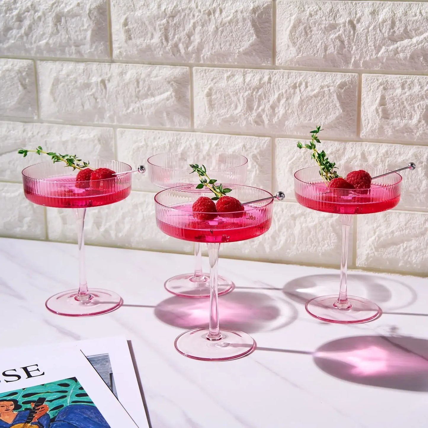Como Ribbed Champagne Coupe Cocktail Glassware, Set of 4
