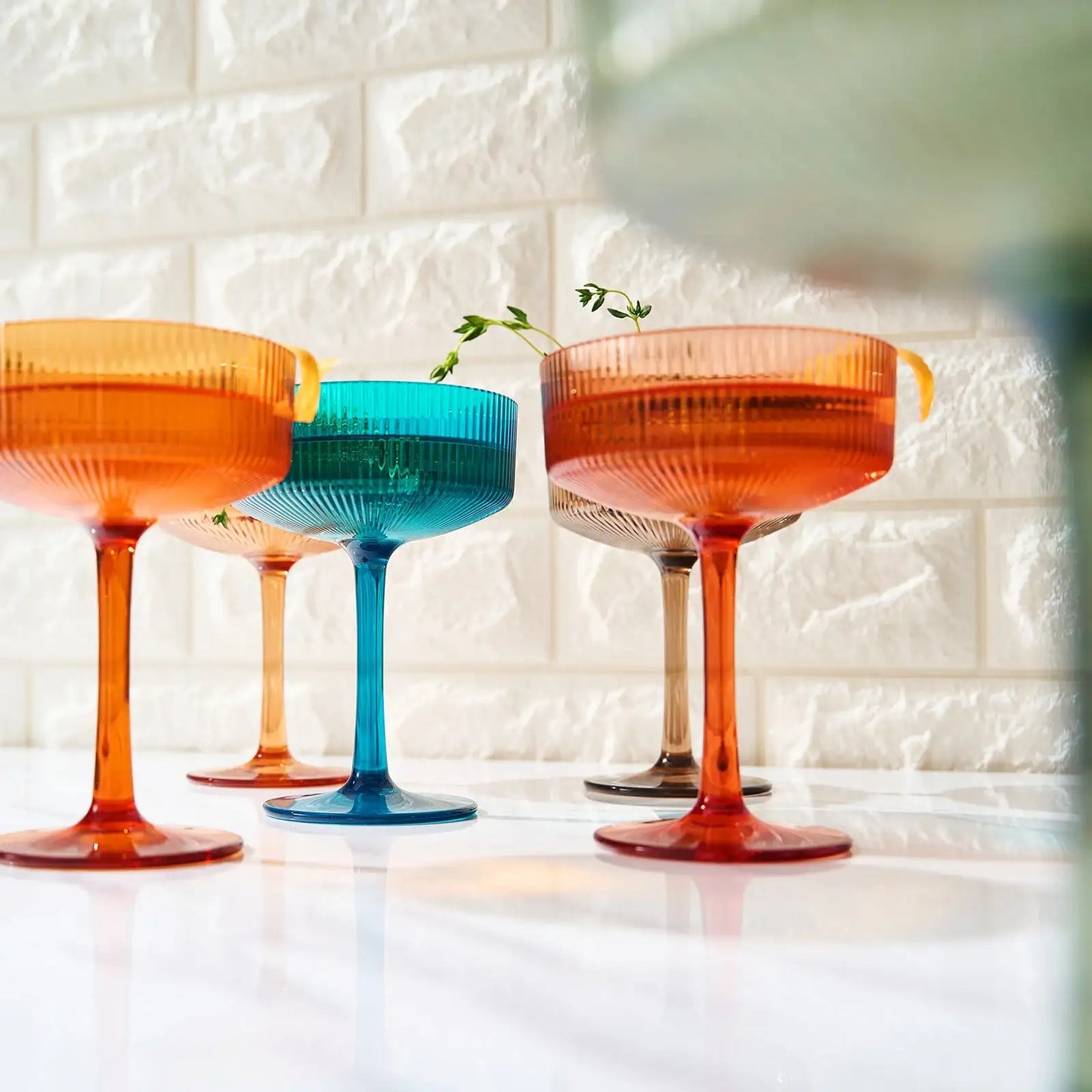 Eze Acrylic Ribbed Champagne Coupe, Cocktail Glassware, Set of 6