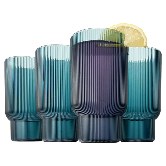 Eze Acrylic Ribbed Highball Glassware, Set of 4