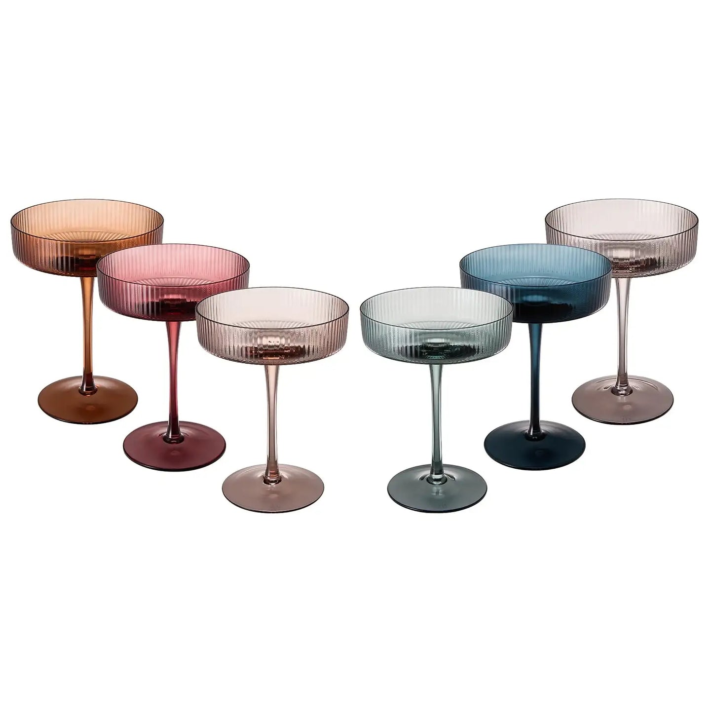 Tonal Ribbed Champagne Coupe, Cocktail Glassware, Set of 6