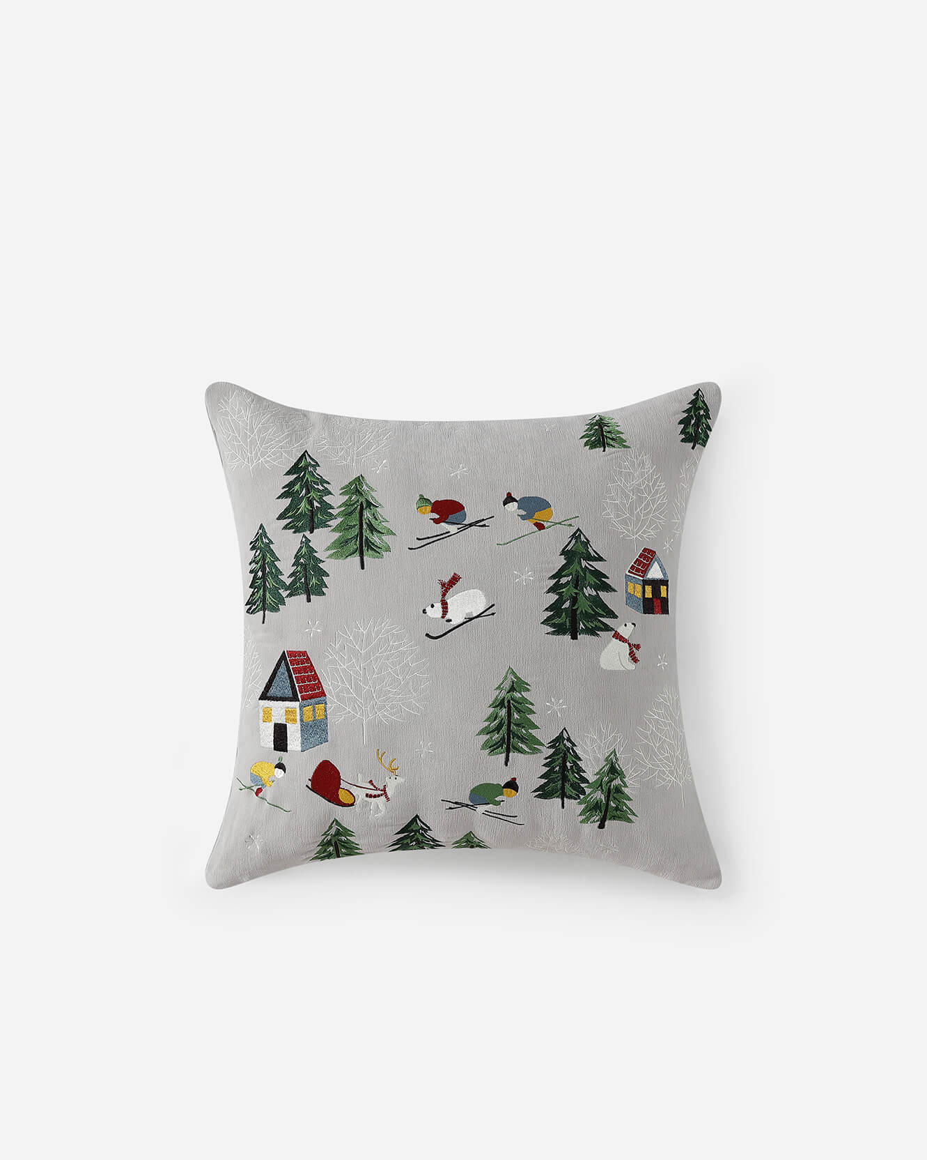 Velvet Embroidered Bear Throw Pillow