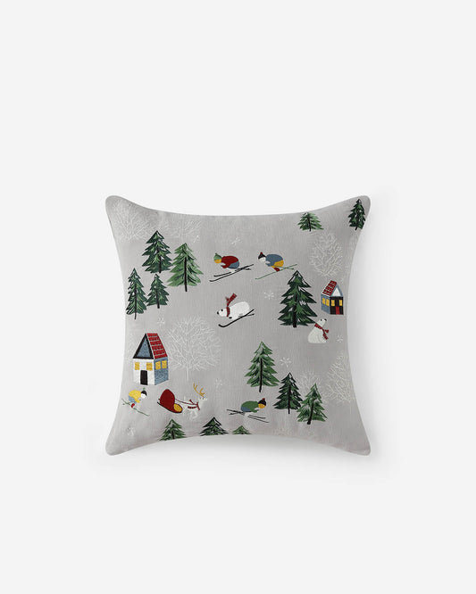 Velvet Embroidered Bear Throw Pillow