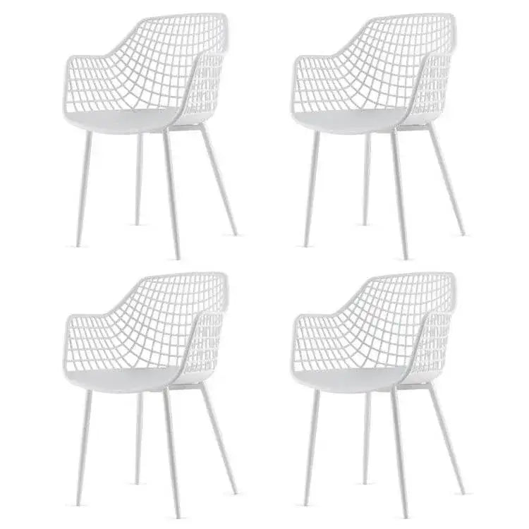 Set of 4 Modern Mid-Century White Mesh Dining Chair with Ergonomic Backrest