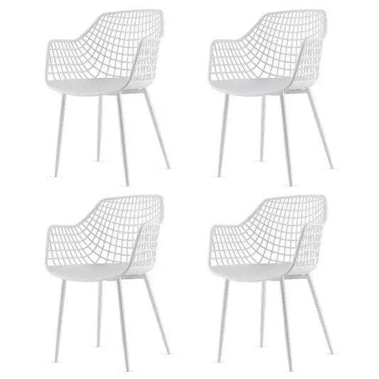 Set of 4 Modern Mid-Century White Mesh Dining Chair with Ergonomic Backrest