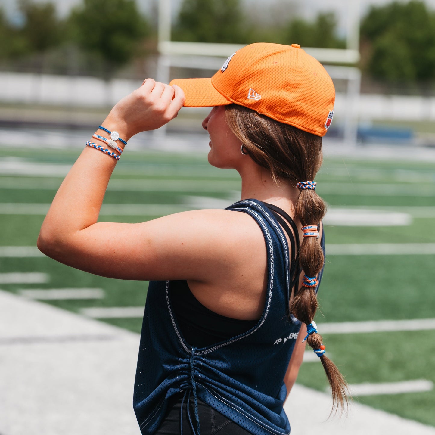 Game Day Blue / Orange Hair Tie Bracelet