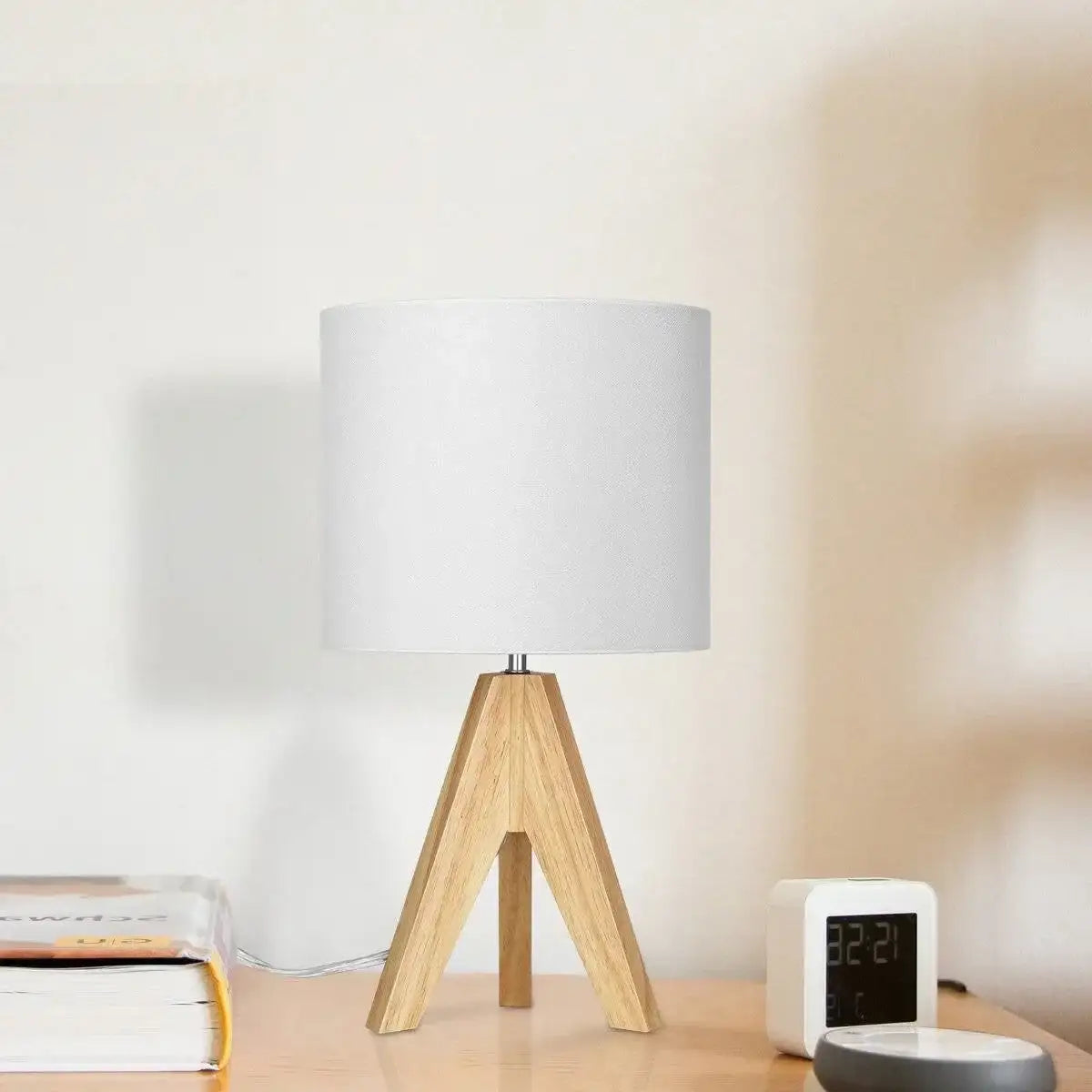 Set of 2 - Scandinavian Style Tripod Desk Lamp with White Linen Drum Shade