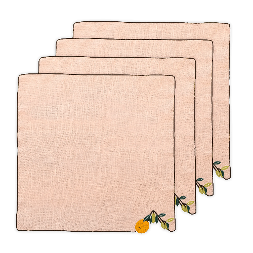 Hand Embroidered Farm To Table Napkins 18" x 18" (Set of 4)
