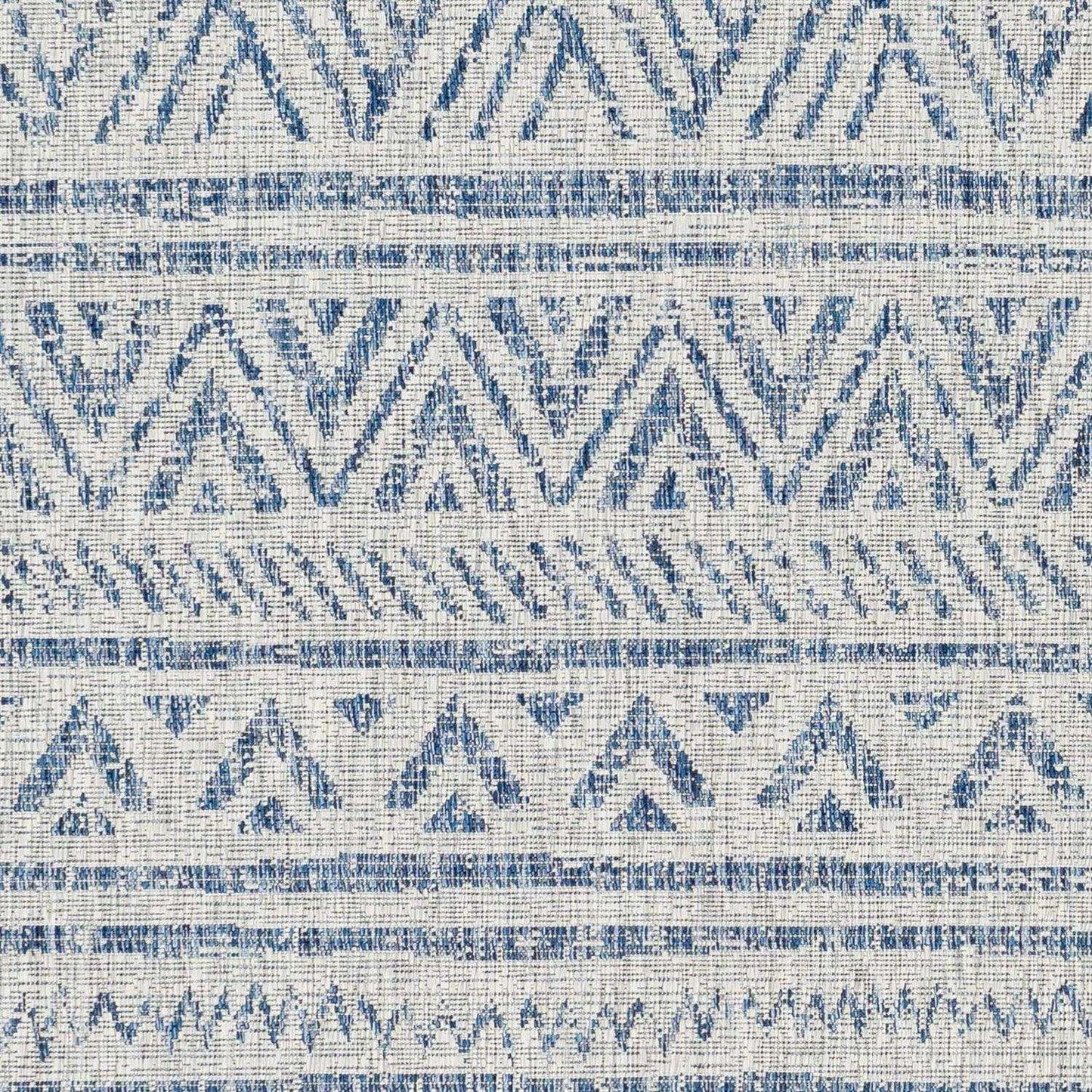 8 ft. x 10 ft. Blue Grey Chevron Coastal Boho Style Indoor Outdoor Area Rug
