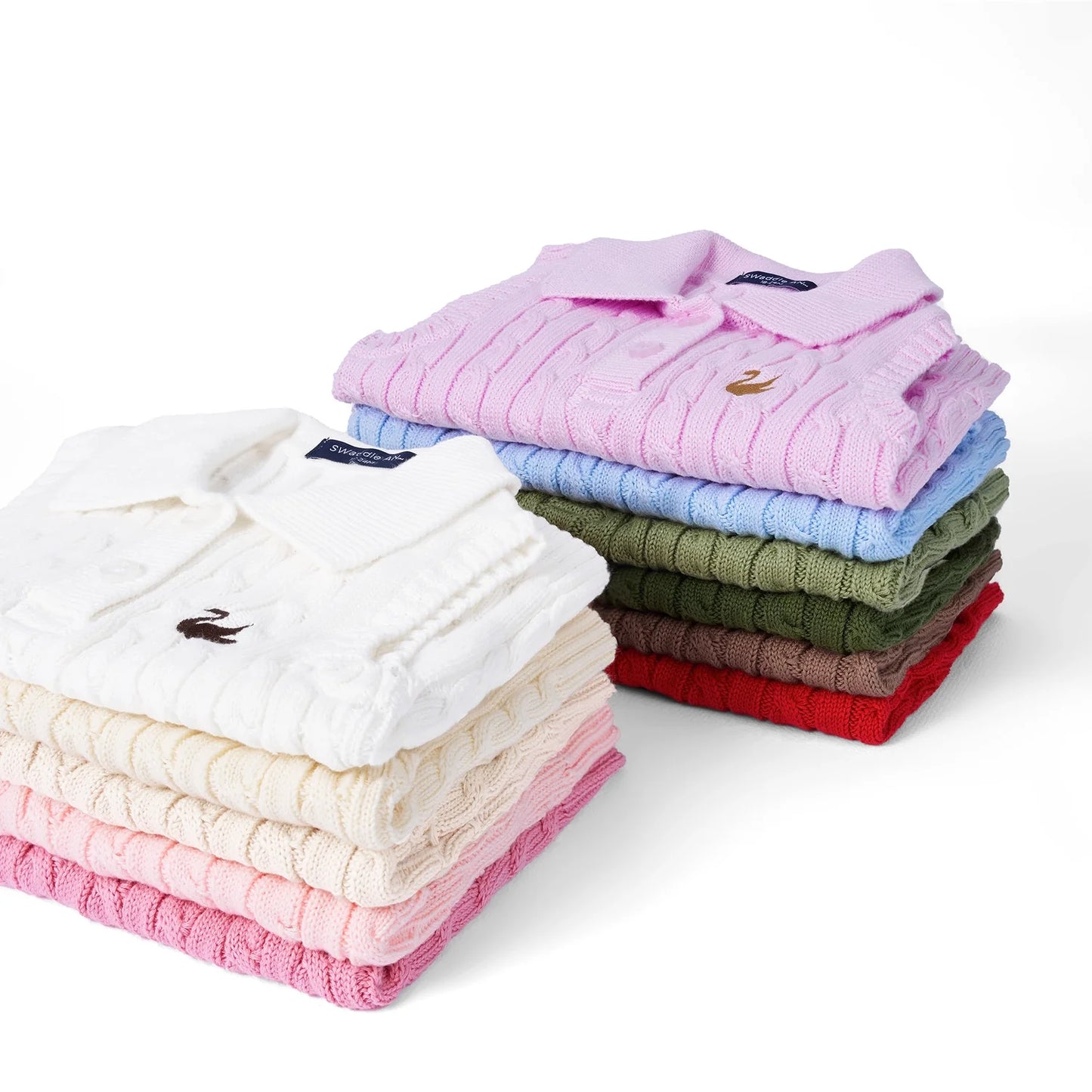 Cable Knit Sleeveless Polo Shirt in Beige