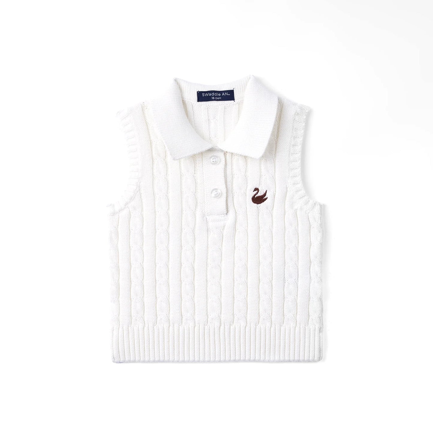 Cable Knit Sleeveless Polo Shirt in White