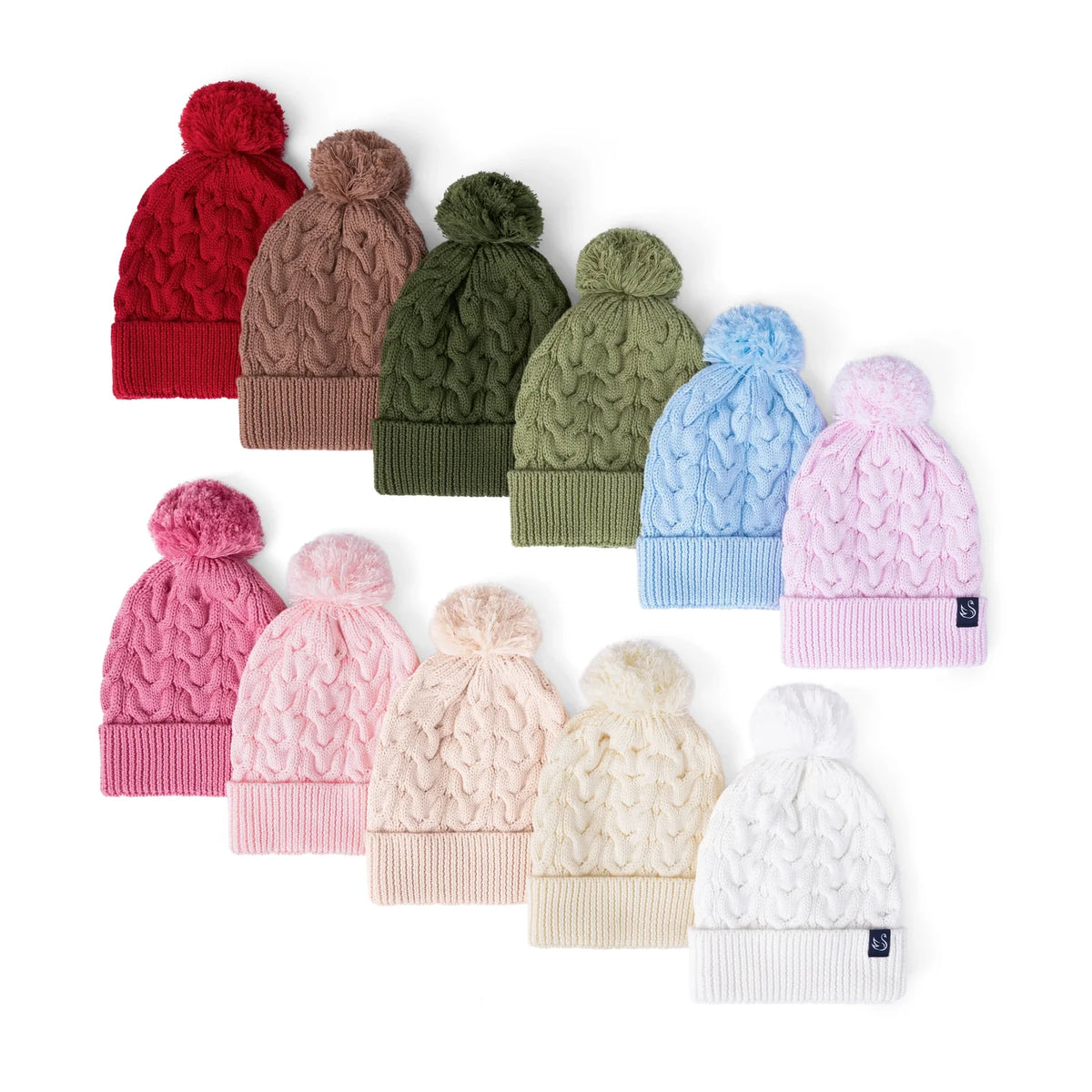 Cable Knit Pom Beanie in Red Xmas