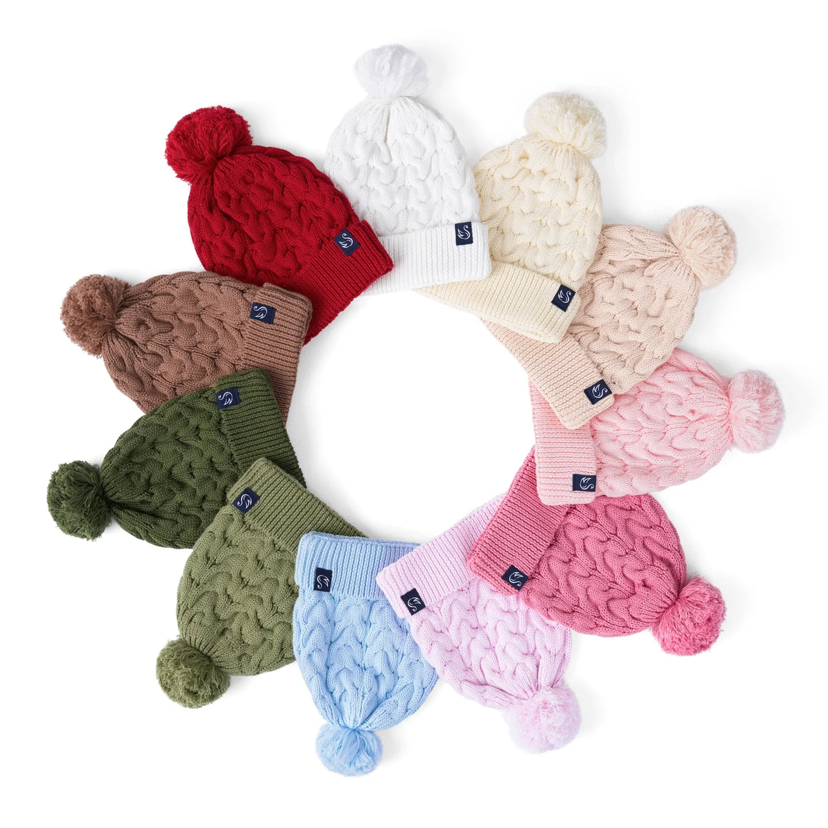 Cable Knit Pom Beanie in Pink